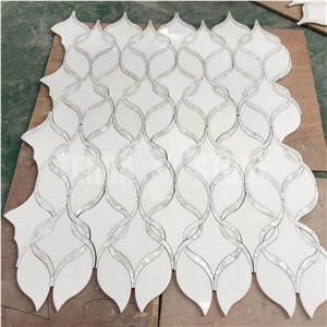 Water Jet White Stone With Pearl Shell Ribbon Pattern Tile