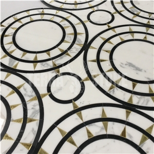 Waterjet Big Round Calacatta Marble With Glass Bathroom Tile