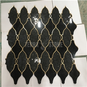 Waterjet Black Nero Marquina Marble Mosaic Lantern Design