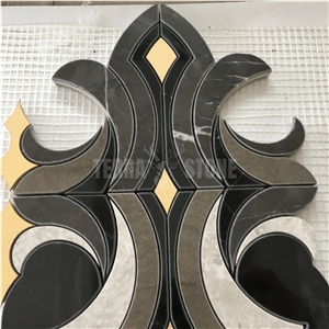Waterjet Black Nero Mosaic Tile With Brass For Bathroom