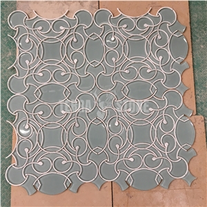 Waterjet Marble Glass Flower Pattern Mosaic Tile For Wall