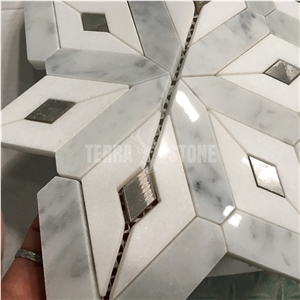 Waterjet Marble Mosaic Carrara White Rhombus Pattern Tile