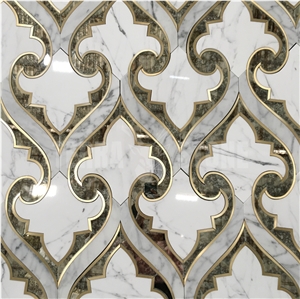 Waterjet Marble Mosaic Luxury Stone Tiles With Glass&Brass