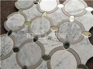 Waterjet Marble Mosaic Round Shape With Mirror Glass Tile