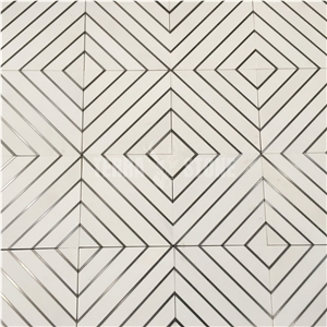 Waterjet Marble Mosaic Thassos Stone Stainless Steel Tile