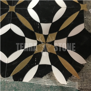 Waterjet Marble Mosaic White Black Gold Mixed Luxury Tile