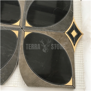 Waterjet Marble Tile Brown And Black Marble Kitchen Mosaics