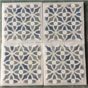 Waterjet Mosaic Blue Flower Marble With Shell Mosaic Tile