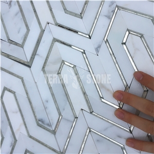 Waterjet Mosaic Calacatta Gold Marble With Mirror Glass Tile