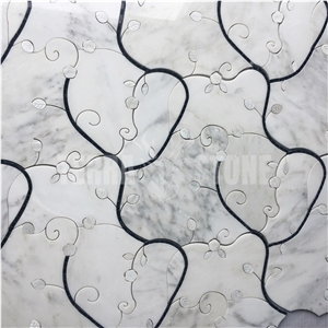 Waterjet Mosaic Carved Floral Shell Marble Mosaics Wall Tile