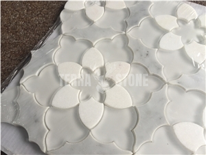 Waterjet Mosaic Floral Design Marble Glass Backsplash Tile