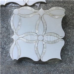 Waterjet Mosaic Marble And Shell Flower Design Wall Tile