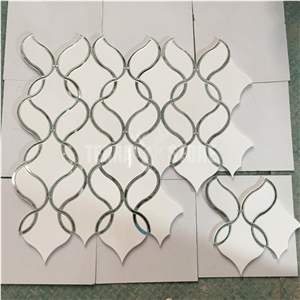 Waterjet Mosaic Ribbon Pattern Marble With Glass Wall Tile