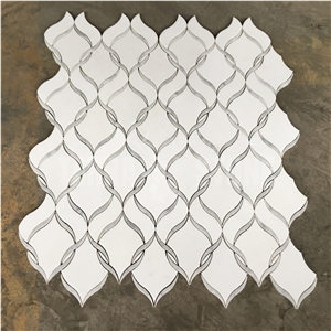 Waterjet Mosaic Thassos Carrara Ribbon Pattern Tile For Wall
