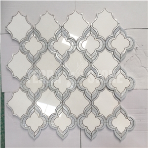 Waterjet Mosaic Thassos Marble Mother Pearl Of Shell Tile
