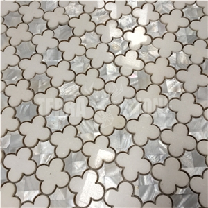 Waterjet Mosaic Thassos White Marble Flower Bathroom Tile