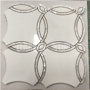 Waterjet Mosaic Thassos White Marble With Pearl Shell Tile