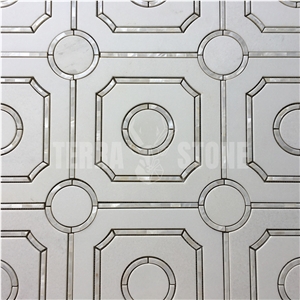 Waterjet Mosaic White Marble Stone Mother Pearl Shell Tile