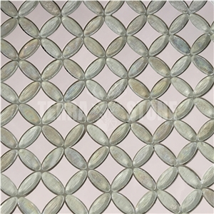 Waterjet Mosaic White Marble With Glass Bathroom Floor Tile