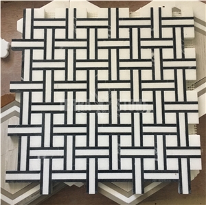 White And Black Marble Seamless Mosaic Basketweave Tile