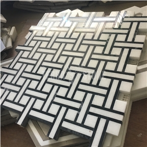 White And Black Marble Seamless Mosaic Basketweave Tile