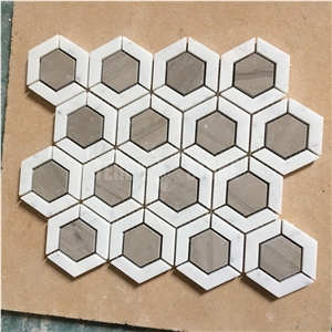 White And Coffee Mix Carrara Marble Hexagon Mosaic Tile