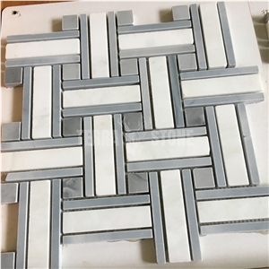 White And Deep Gray Marble Basketweave Mosaic Tile For Wall