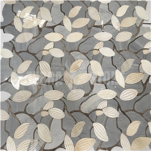 White Onyx And Bardiglio Gray Marble Mosaic Petals Waterjet Tile