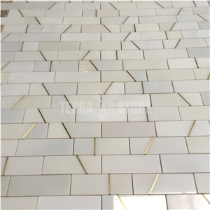 White Onyx Mosaic Tiles With Brass Subway Mosaics Pattern