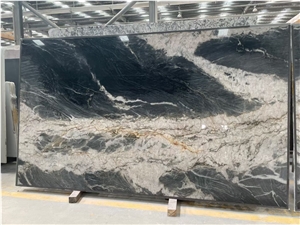 Adamant Crystal Granite Slabs, Black Granite With White Vein