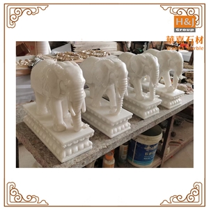 Natural Marble Elephant Animal Hotel Outdoor Sculptures