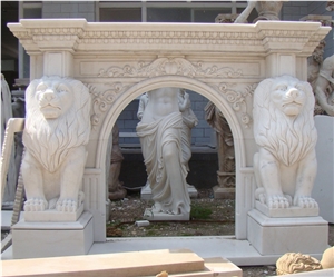 Decorative Freestanding White Marble Fireplace Mantle Frame