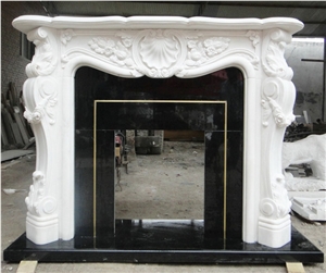 Decorative Freestanding White Marble Fireplace Mantle Frame