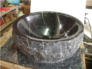 Natural Stone Black Marquina Marble Sink In Various Shapes