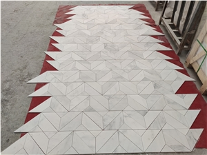 Oriental White 1X3 Herringbone Marble Mosaic Tiles