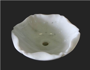 Polished White Natural Marble Stone Basin Bathroom Sink