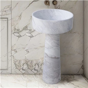 Volakas White Marble Wash Pedestal  Bathroom Square Sink