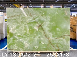 Good Quality Natural Green Onyx Slab With Brown Veins Color