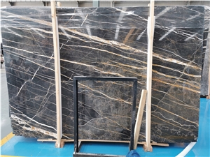 Italian Sally Roland Black And Gold Marble Slabs For Tiles