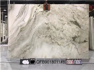Landscape Painting  Big Slab Bookmatched Marble Stone White