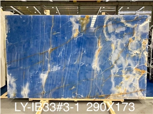 Polished Blue Onyx Natural Slab Stone With White Gold Veins