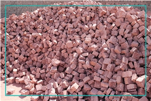 Red Travertine Cubic Cobble Stone