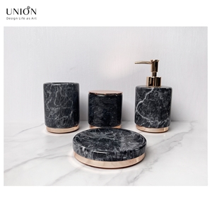 UNION DECO Bathroom Accessories Marble Black Set Of 4