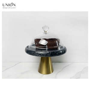 UNION DECO Marble Cake Stand Cupcake Plate With Dome