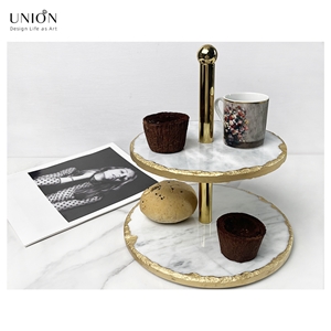 UNION DECO Two-Lier Marble Cake Serving Stand For Party