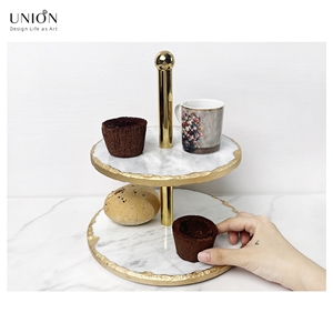 UNION DECO Two-Lier Marble Cake Serving Stand For Party