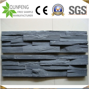 China Black Stacked Stone Wall Cladding Ledger Slate