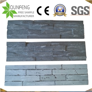 China Black Stacked Stone Ledger Wall Panel In Slate