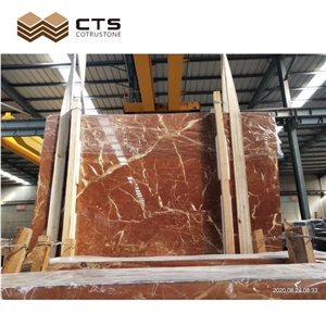 Glossiness Coral Red Marble Slabs For Interior Wall Floor