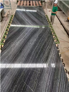 China Black Wood Marble Slab  Bookmatch  Polish For Wall